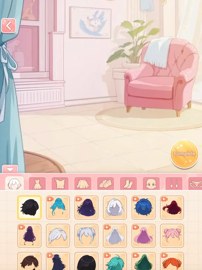 Baby Dress Up role creator opened on the hairstyle menu