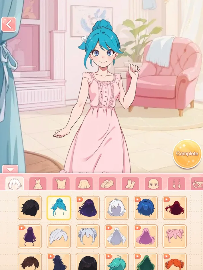 Avatar preview wearing a bright blue updo hairstyle