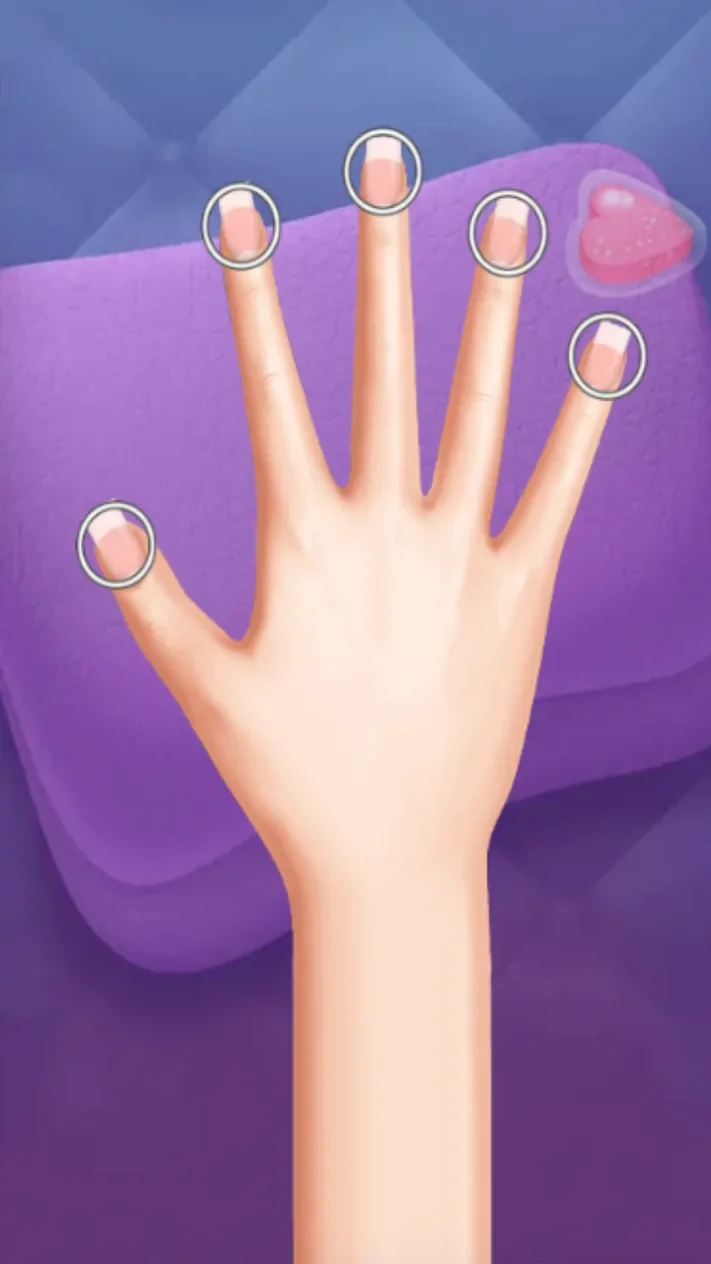 Five silver circles marking selectable fingernails on the hand