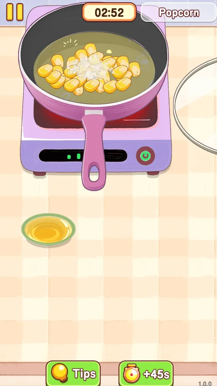 White seasoning added over the corn kernels in the heated pan