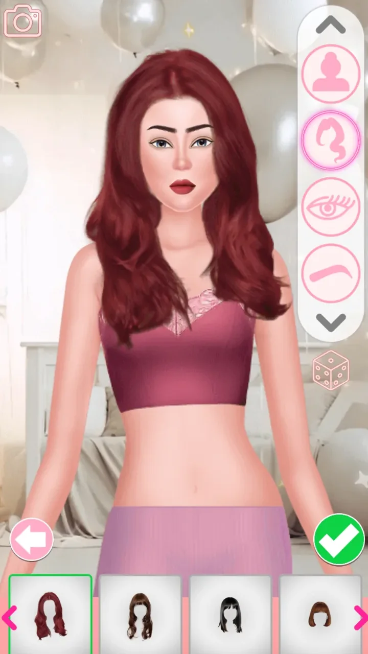 Close character preview with long red hairstyle options