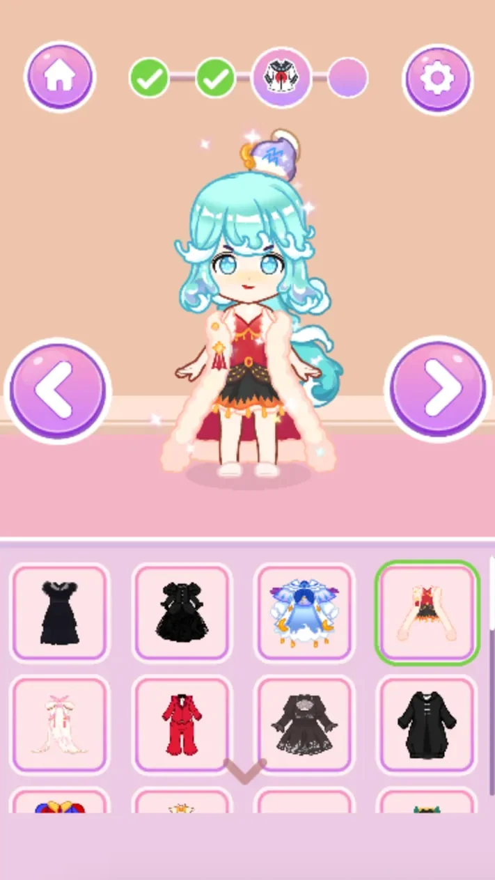 Aqua-haired princess wearing the selected red and black outfit