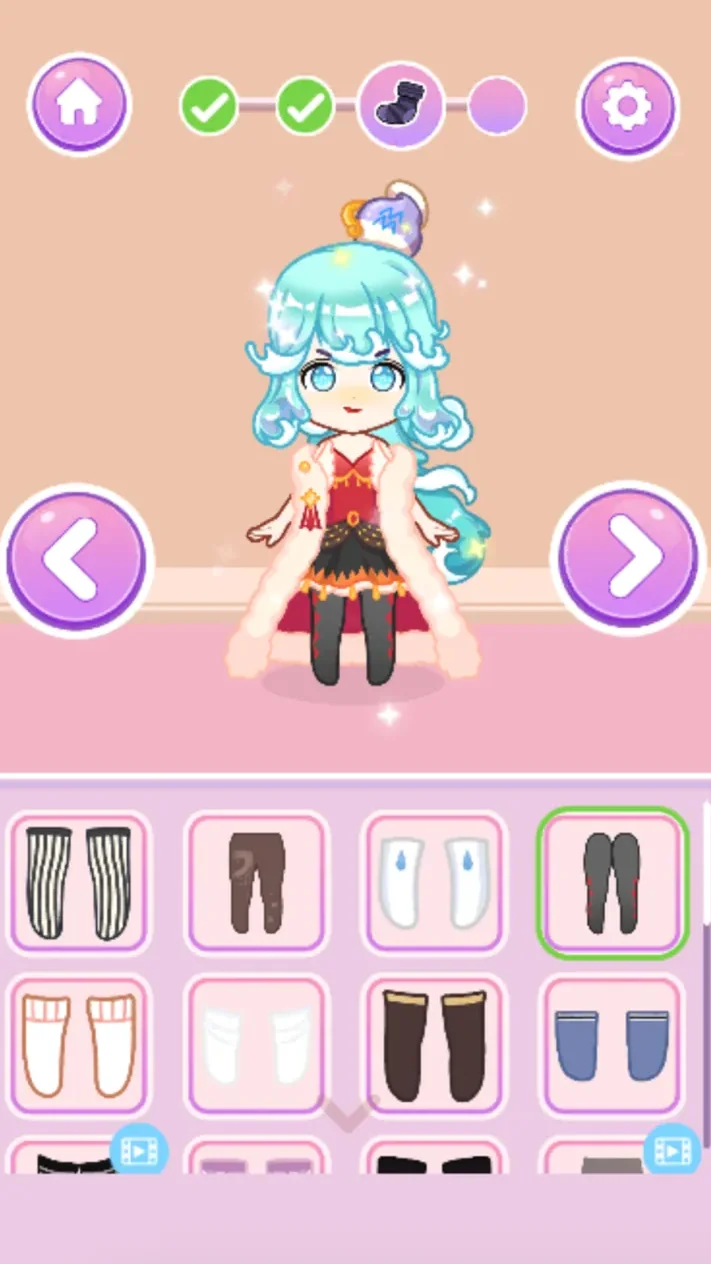 Princess with black and red legwear selected