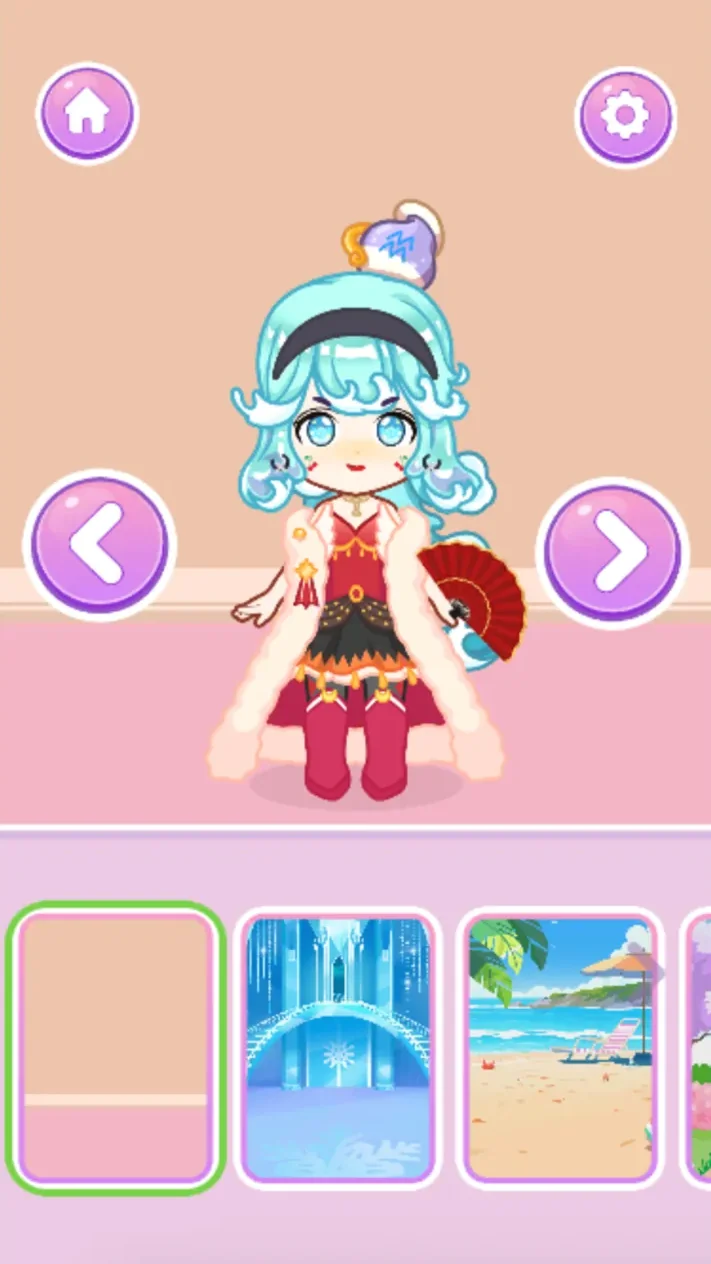 Finished princess above plain icy palace and beach backdrop choices