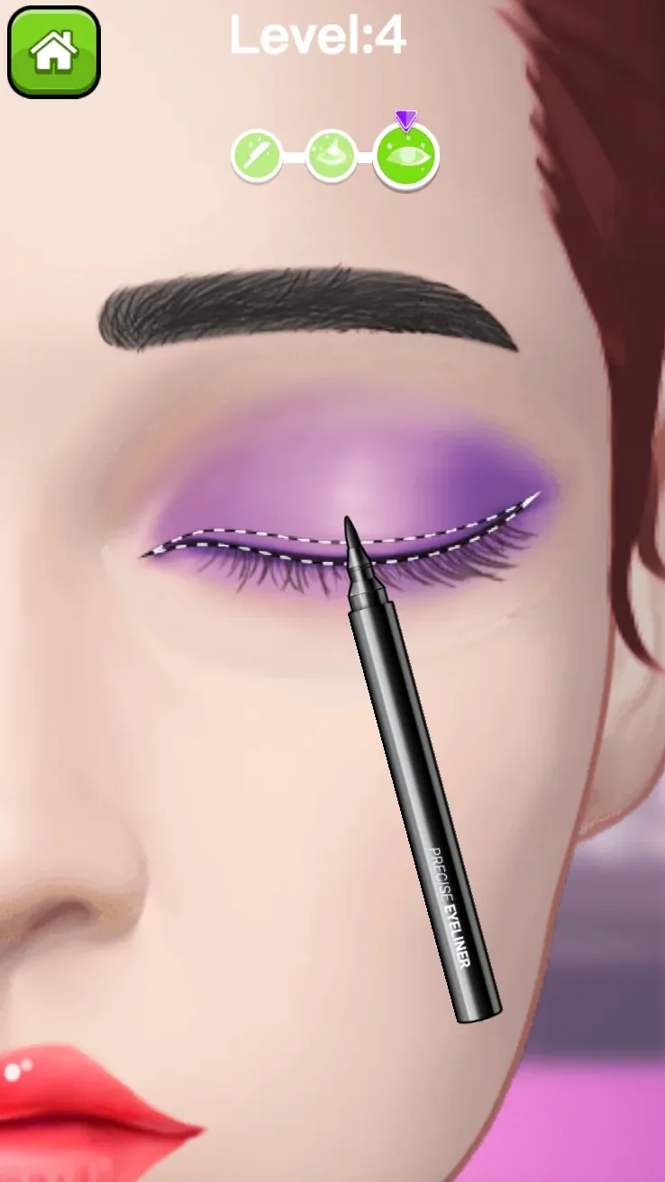 Eyeliner following the dotted upper eyelid line in Level 4