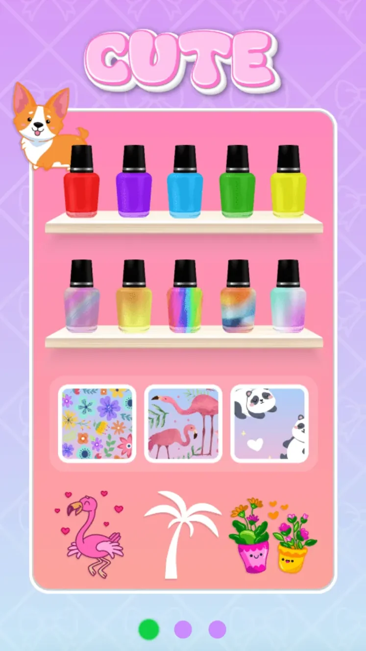 Cute manicure theme with colorful polish patterns and nail pictures