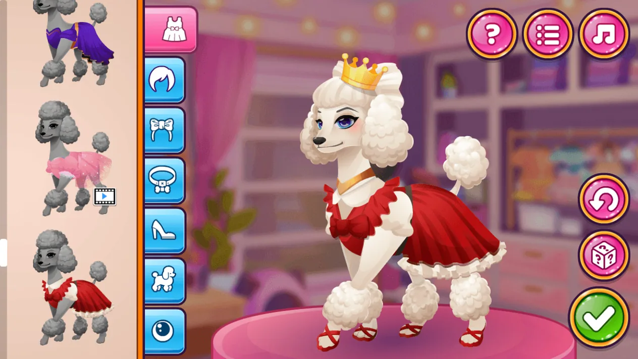 Pet Fashion Stylist white poodle wearing a red dress and bow