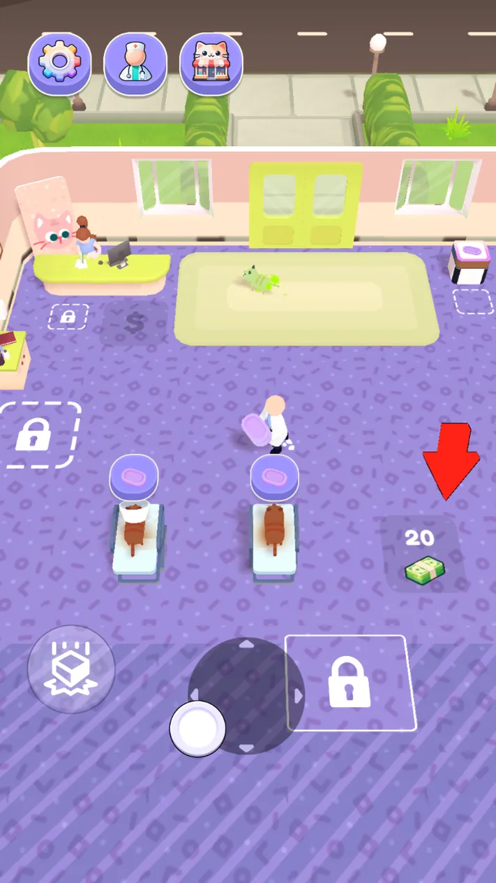 Pet Home Hospital room showing treatment beds and green unlock prices
