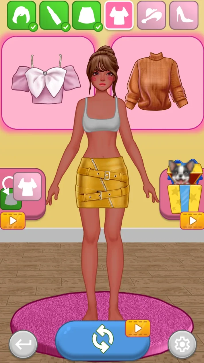 Pink bow crop top and brown sweater offered for the outfit